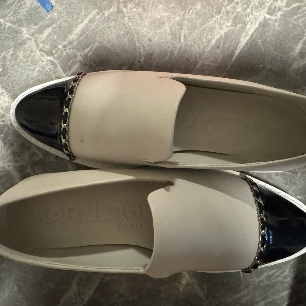 Karl Lagerfeld Cream and Black Women's Loafers